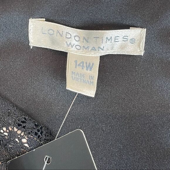 NWT London Times Dress Lace Cowl Neck Cocktail Midi Women's Black Size14W - Picture 6 of 12